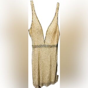 Primavera tres Jolie gold hand beaded gown new size 16